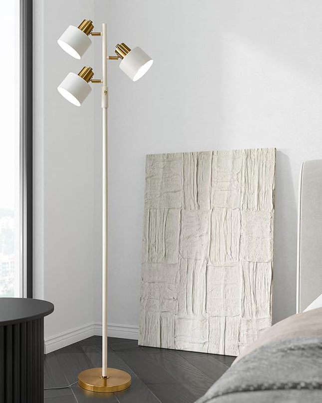 OYEARS Floor Lamp for Living Room Bright Lighting Tall Modern Industrial Vintage Standing Corner Lamps LED Metal Light Office Bedroom Study Gold Black White Matte Accent (3-Light, White) - LeafyLoom
