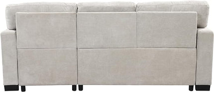 Convertible Sleeper Sectional Sofa Pull Out Bed with Right Hand Chaise Lounge, L-Shaped Velvet Upholstered Corner Couches, Pullout Sofabed with Storage and Drop Down Table & USB Charger - LeafyLoom