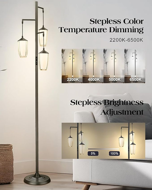 ELYONA Modern Dimmable Floor Lamp, 3-Light Standing Lamp with Remote & Touch Control, Stepless Adjustable 2200K-6500K Colors & Brightness 24W LED Reading Light for Bedroom Living Room Office, Black - LeafyLoom