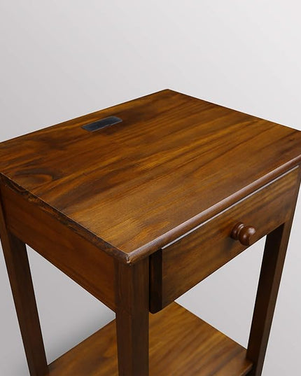 Casual Home Night Owl Nightstand with USB Ports-Warm Brown - LeafyLoom