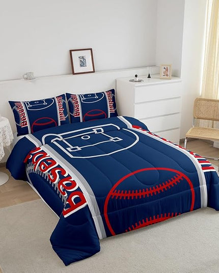 Feelyou Baseball Print Bedding Set Full Size Sports Game Comforter Set for Kids Boys Girls Decor Baseball Gaming Comforter Microfiber Ball Duvet Set Bedroom Quilt Set - LeafyLoom