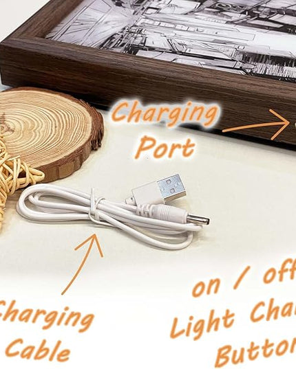 Upgraded Lighting Shadow Art Painting Decoration, Touch Control Color Change Light with Walnut Wood Photo Frame and USB Charging, Excellent Glowing Memoriable Present. (Cyber Time Square) - LeafyLoom