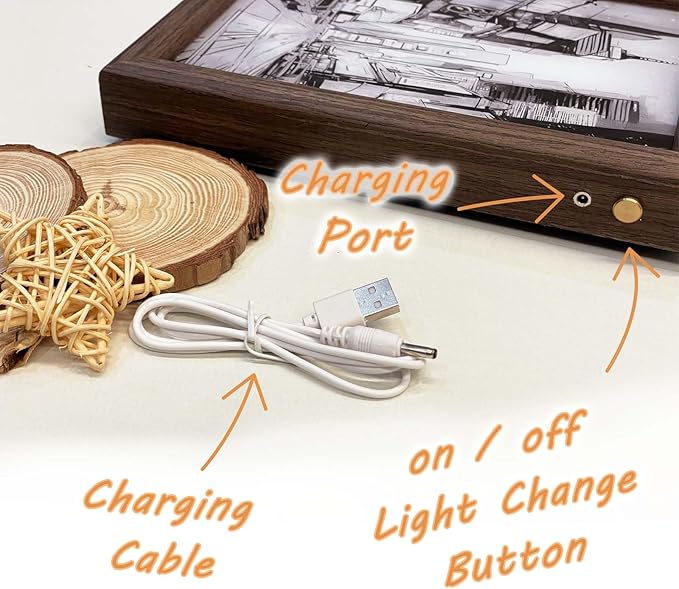 Upgraded Lighting Shadow Art Painting Decoration, Touch Control Color Change Light with Walnut Wood Photo Frame and USB Charging, Excellent Glowing Memoriable Present. (Cyber Time Square) - LeafyLoom