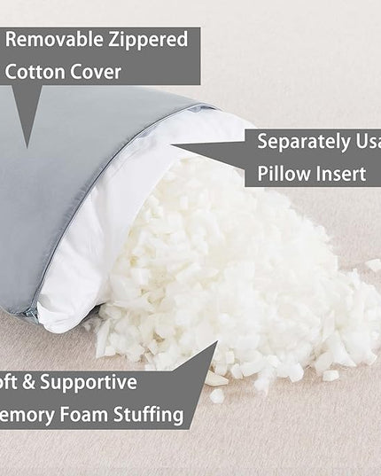 WhatsBedding Memory Foam Body Pillow with Breathable Zippered Cotton Cover, Full Body Pillow for Adults, Long Pillow for Sleeping, Firm Body Pillow Fluffy Supportive - Grey - LeafyLoom