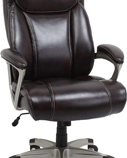 Amazon Basics Big & Tall Executive Computer Desk Chair With Lumbar Support, Adjustable Height and Tilt, 350 Lb Capacity, Brown With Pewter Finish, 28.5" D x 30.25" W x 47.9" H - LeafyLoom