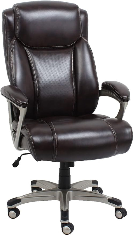 Amazon Basics Big & Tall Executive Computer Desk Chair With Lumbar Support, Adjustable Height and Tilt, 350 Lb Capacity, Brown With Pewter Finish, 28.5" D x 30.25" W x 47.9" H - LeafyLoom