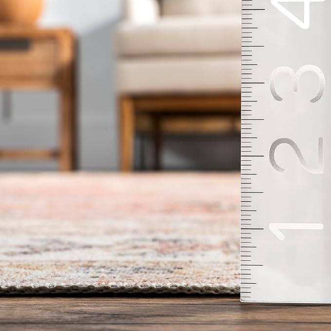 nuLOOM Ren Vintage Floral Machine Washable Ultra Thin Area Rug, 3x5, Peach - LeafyLoom