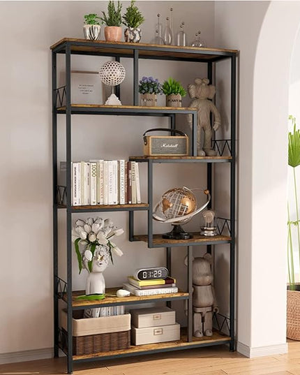 Gizoon 71” Industrial Bookshelves for Storage, Tall Display Etagere 8-Shelves for Bedroom, Metal Frame Staggered Bookcases for Bedroom, Living Room, Home Office, Retro - LeafyLoom