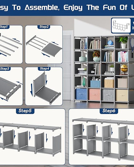Mavivegue 20 Cube Book Shelf, Storage Organizer, Large DIY Bookcase, Metal Cube Bookshelf, Cubbies Closet Storage Organizer Shelves for Bedroom,Living Room,Home,Office - LeafyLoom