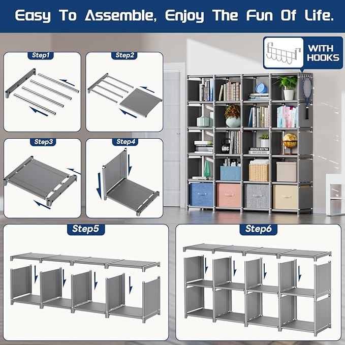 Mavivegue 20 Cube Book Shelf, Storage Organizer, Large DIY Bookcase, Metal Cube Bookshelf, Cubbies Closet Storage Organizer Shelves for Bedroom,Living Room,Home,Office - LeafyLoom