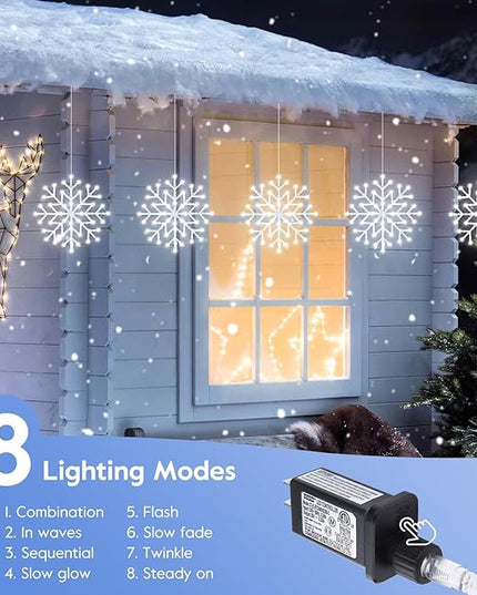 Brightown 2 Pack Christmas Snowflake Icicle Lights Outdoor - Plug-in 23.6ft 10 Drops 480LED Snowflake Window Lights, Connectable for Indoor Outdoor Porch Eaves Rooftops Christmas Decoration Brightown