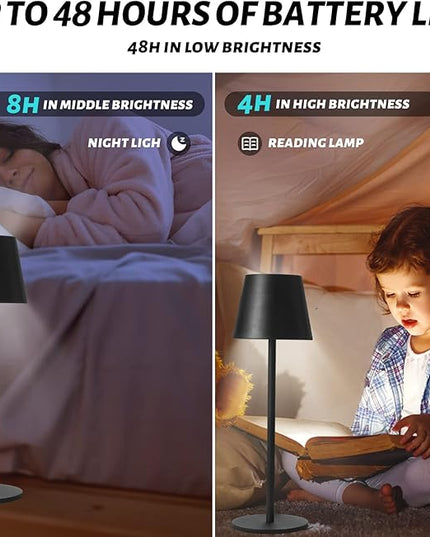 Maksone 2 pack RGB Cordless Table Lamp, 6600mWh Rechargeable Battery Desk Lamp, 3000K Stepless Dimming and Led Color Changing Night Light, IP54 Waterproof Outdoor Portable Lamp for Patio (Black) - LeafyLoom