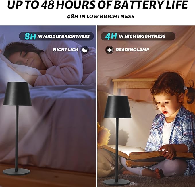 Maksone 2 pack RGB Cordless Table Lamp, 6600mWh Rechargeable Battery Desk Lamp, 3000K Stepless Dimming and Led Color Changing Night Light, IP54 Waterproof Outdoor Portable Lamp for Patio (Black) - LeafyLoom