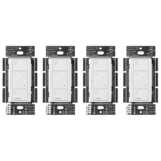 Lutron Caseta Original Smart Dimmer Switch (Lutron Smart Hub Required), for LED Lights, 150 Watt, Single-Pole/3-Way, No Neutral Required, PD-6WCL-WH 4-PACK, White, 4 Pack Lutron