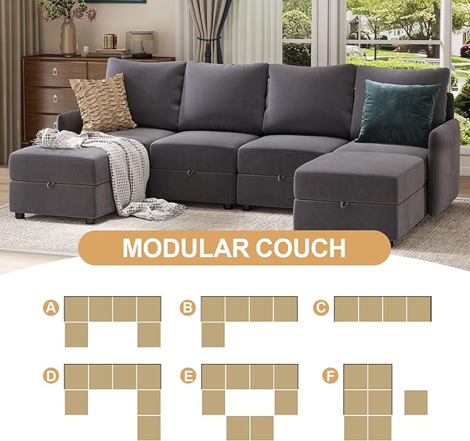 COMHOMA Convertible Sectional Sofa for Living Room, Free Combination L/U Shaped Sofa with Storage Chaise for Living Room, Apartment and Small Space 5 Seaters(4+1) - LeafyLoom