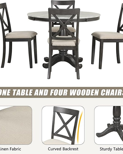 NicBex Dining Table Set Kitchen & Dining Room Tables 5 Pieces Dining Table and Chairs Set for 4 Persons, Kitchen Room Solid Wood Table with 4 Chairs for Small Space, Gray - LeafyLoom