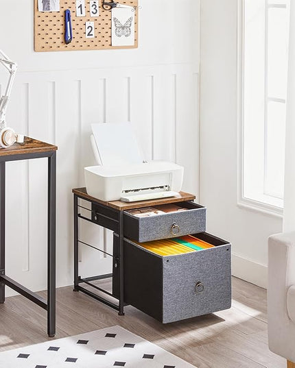 HOOBRO File Cabinet, 2-Drawer Filing Cabinet, Vertical Mobile Office Cabinet, Rolling Printer Stand, for A4/Letter Size Files, Nonwovens Drawer, for Home Office, Rustic Brown and Gray BFG21WJ01 - LeafyLoom