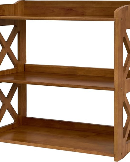 Bookcase by Natural Wood, 3 Tier Bookshelf, Small Book Shelves Freestanding Display Storage Shelves. Open Bookshelf for Bedroom, Living Room and Office (Brown, 3 Tier) - LeafyLoom