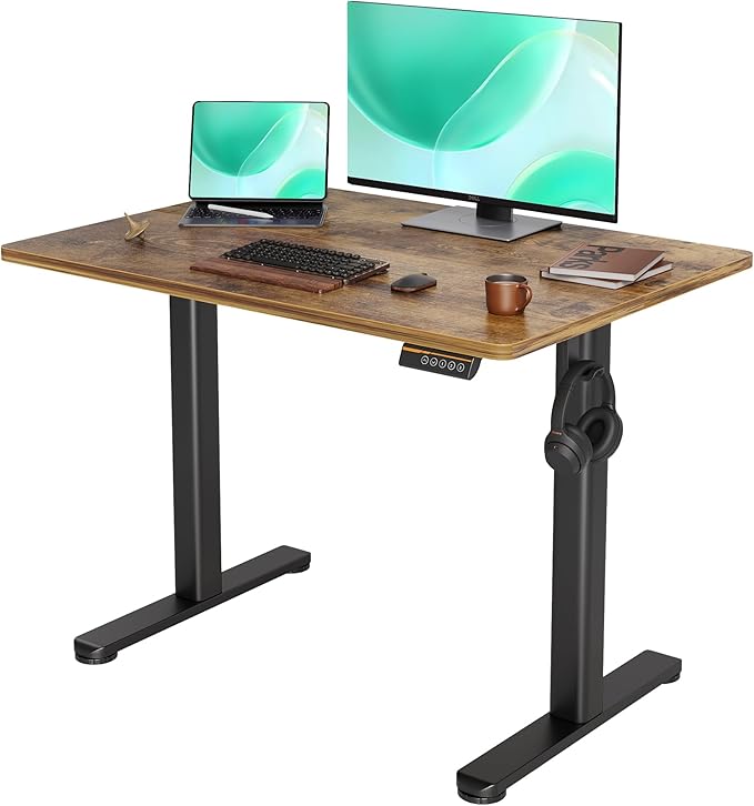 Electric Standing Desk, Adjustable Height Stand up Desk, 40x24 Inches Sit Stand Home Office Desk with Splice Board,Rustic Brown Top - LeafyLoom