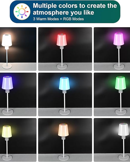 5000mAh Rechargeable Cordless Table Lamps, RGB Colors and Warm Light Stepless Dimming, LED Desk Lamp for Bedroom/Couple Dinner/Desk/Cafe/Dining Room/Terrace (1) - LeafyLoom