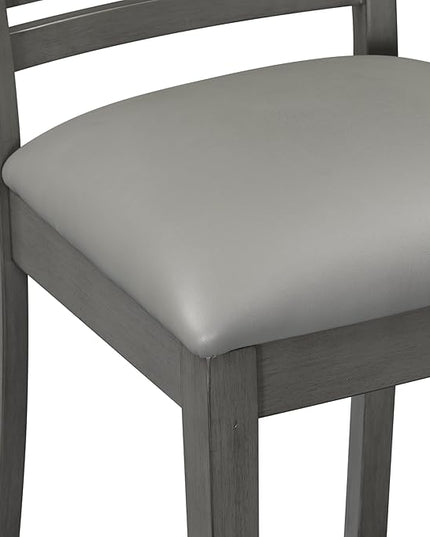 5-Piece Retro Round Dining Table Set with Faux Marble Veneer and Bottom Shelf, 4 PU Leather Upholstered Chairs, for Kitchen, Breakfast Nook, Bar, Living Room, Gray, 35" L x 35" W x 30" H - LeafyLoom