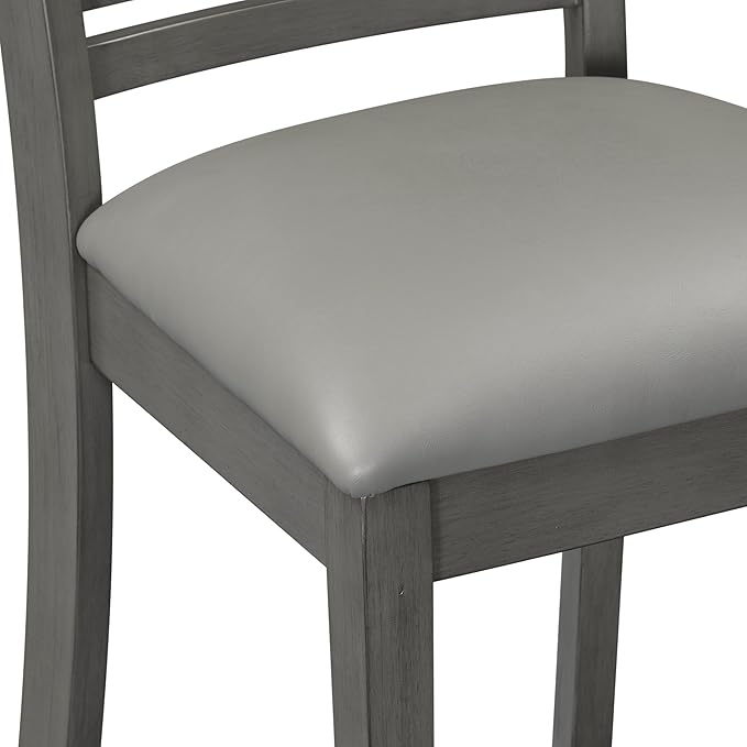 5-Piece Retro Round Dining Table Set with Faux Marble Veneer and Bottom Shelf, 4 PU Leather Upholstered Chairs, for Kitchen, Breakfast Nook, Bar, Living Room, Gray, 35" L x 35" W x 30" H - LeafyLoom