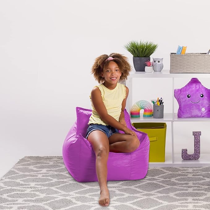 Posh Creations Bean Bag Chair Structured Comfy Seat Use for Gaming, Reading and Watching TV, Newport, Purple - LeafyLoom