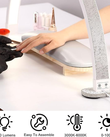 Half Moon Light for Nail Desk, 28 Inch Stepless Touch Adjustment Half Moon Table Lamp with Phone Holder, for Eyelash Extensions, Tattoo, Nail Art Lighting - LeafyLoom