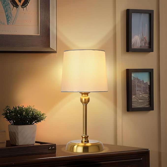 Cordless LED Table Lamp, 6000mAh Rechargeable Bedside Night Lamp for Bedroom, Portable Touch Stepless Dimmable Battery Operated Lamp, Ambient Light for Patio Restaurant(‎Antique Brass S) - LeafyLoom
