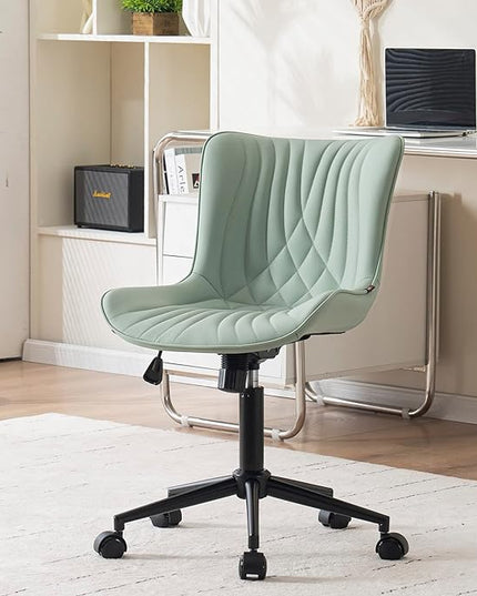 YOUNIKE Office Chair, Armless Desk Chair with Wheels, Home Office Computer Task Chairs, Modern Faux Leather Padded Vanity Chair, Adjustable Swivel Rolling Office Chair with Back, Mint Green - LeafyLoom