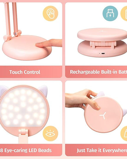 Cute Desk Lamp Foldable & Portable Lamp, Rechargeable+9 Brightness Pink Desk Lamp Kawaii Room Decor,Cute Lamp Kawaii Lamp Kawaii Desk Accessories,Pink Desk Lamp Cute Lamp Kawaii Room Decor Kawaii Lamp - LeafyLoom