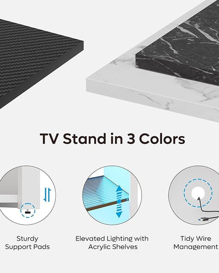 Bestier LED Tall Entertainment Center, 55 inch TV Stand for 55/60/65 inch TV, TV Console with Storage for PS5, Media TV Cabinet with Adjustable Shelf for Living Room, White Marble - LeafyLoom