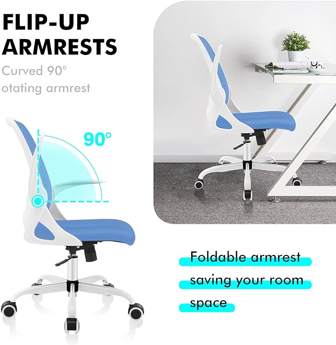 KERDOM Office Chair, Ergonomic Desk Chair, Breathable Mesh Computer Chair, Comfy Swivel Task Chair with Flip-up Armrests and Adjustable Height - LeafyLoom
