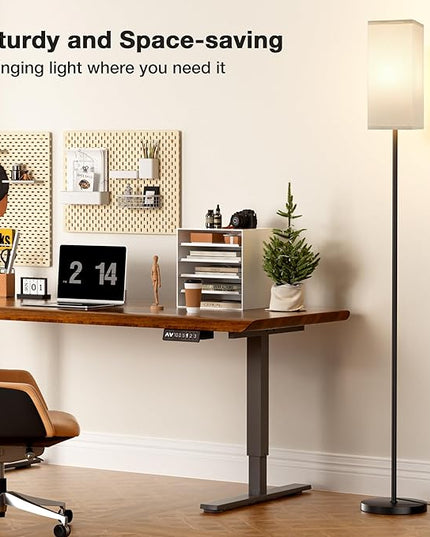 Ambimall Remote Control Floor Lamp, Stepless Dimmable, 64 Inches Tall, Include 9W Bulb, Standing Lamp for Living Room Bedroom Office (White & Black) - LeafyLoom