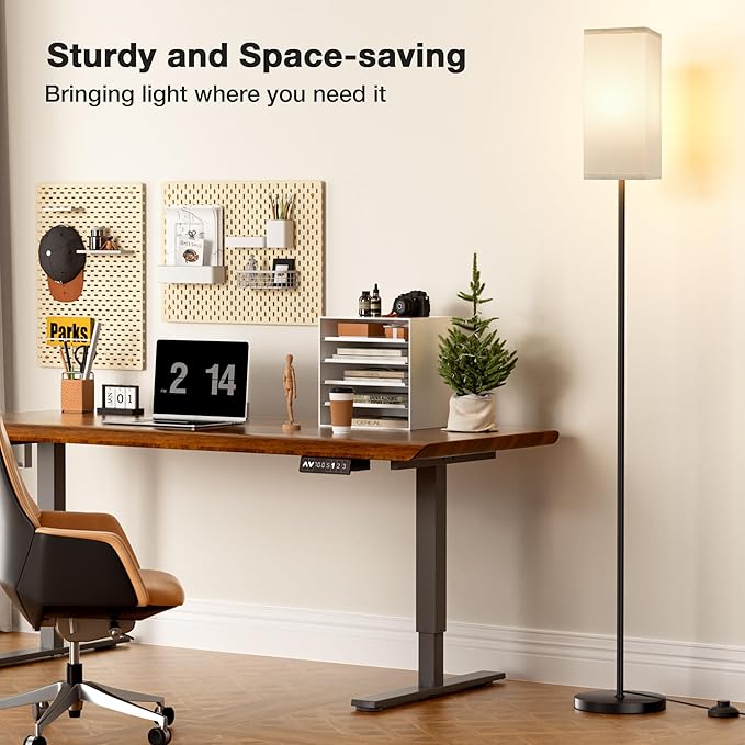 Ambimall Remote Control Floor Lamp, Stepless Dimmable, 64 Inches Tall, Include 9W Bulb, Standing Lamp for Living Room Bedroom Office (White & Black) - LeafyLoom