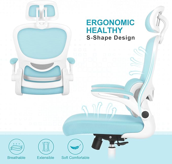 Misolant Ergonomic Office Chair, Desk Chair with Lumbar Support, Mesh Office Chair, Ergonomic Chair with Adjustable Headrest and Armrest,Comfortable Office Chair for Home Blue - LeafyLoom