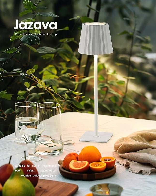 Cordless LED Table Lamps White Desk Lamp with 5200mAh Battery Operated, Touch Control, 3 Colors Stepless Dimming for Home Office Restaurant Bedroom Bars (2 Pack), TL02WH-2PK - LeafyLoom