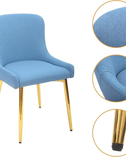 CangLong Mid Century Modern Leisure Upholstered Metal Legs for Kitchen Living Room Dining Chair,Set of 2, Blue - LeafyLoom