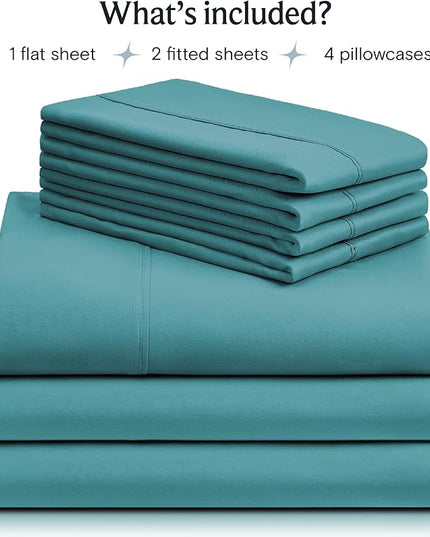 LuxClub 7 PC Split King Sheet Set, Breathable Luxury Bed Sheets, Deep Pockets 18" Eco Friendly Wrinkle Free Cooling Sheets Machine Washable Hotel Bedding Silky Soft - Teal Split King - LeafyLoom
