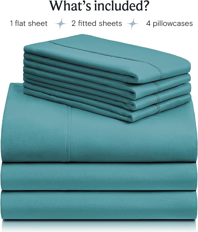 LuxClub 7 PC Split King Sheet Set, Breathable Luxury Bed Sheets, Deep Pockets 18" Eco Friendly Wrinkle Free Cooling Sheets Machine Washable Hotel Bedding Silky Soft - Teal Split King - LeafyLoom