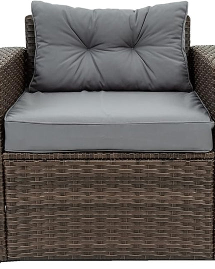 6-Piece Outdoor Rattan Patio Furniture Set, Wicker Sectional Sofa with Removeable Cushions and Tempered Glass Table Top, Conversation Couch for Garden Yark Lawn Backyard, Onesize, Brown - LeafyLoom