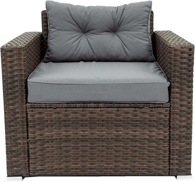 6-Piece Outdoor Rattan Patio Furniture Set, Wicker Sectional Sofa with Removeable Cushions and Tempered Glass Table Top, Conversation Couch for Garden Yark Lawn Backyard, Onesize, Brown - LeafyLoom