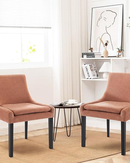 COLAMY Modern Dining Chairs Set of 2, Upholstered Corduroy Accent Side Leisure Chairs with Mid Back and Wood Legs for Living Room/Dining Room-Pink - LeafyLoom