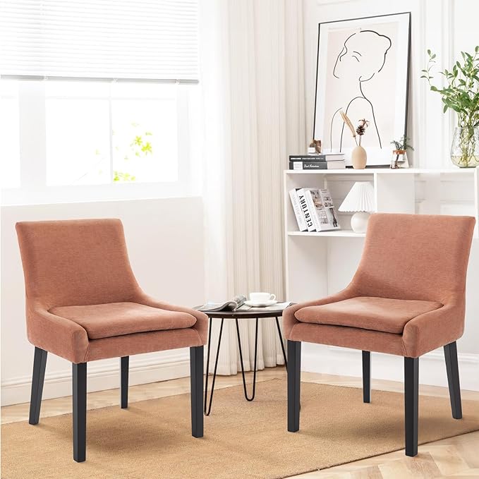 COLAMY Modern Dining Chairs Set of 2, Upholstered Corduroy Accent Side Leisure Chairs with Mid Back and Wood Legs for Living Room/Dining Room-Pink - LeafyLoom
