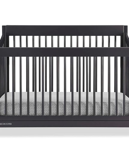 Delta Children Brooks 6-in-1 Convertible Crib, Midnight Grey + Simmons Kids Quiet Nights Breathable Crib Mattress with Removable/Machine Washable Cover (Bundle) - LeafyLoom