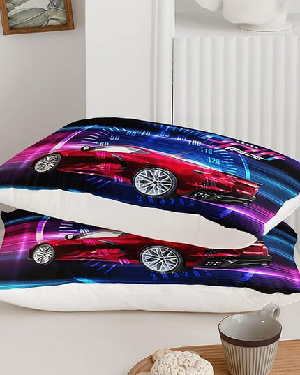 Axolotl Race Car Bedding Set Twin Size,Boys Extreme Sports Comforter Set for Kids Boys Car Racing Gifts,Red Cool Car Comforter Car Sports Quilt Set 1 Comforter Set with 2 Pillowcase Car Racing Gifts - LeafyLoom