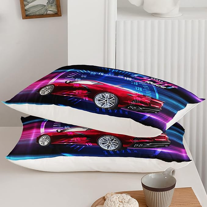 Axolotl Race Car Bedding Set Twin Size,Boys Extreme Sports Comforter Set for Kids Boys Car Racing Gifts,Red Cool Car Comforter Car Sports Quilt Set 1 Comforter Set with 2 Pillowcase Car Racing Gifts - LeafyLoom