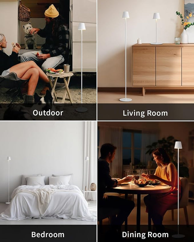 KDG Modern Cordless Floor Lamp, Portable LED Corner Stand Lamp, 5000mAh Battery Operated, Stepless Dimmable Adjustable Height lighting for Living room, Bedroom, Outdoor, Office, Night Light(White) - LeafyLoom