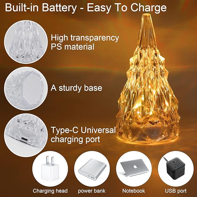 Iceberg Shape Crystal Touch Lamp RGB Tablelamp Night Light, Colorful Remote Control USB Rechargeable Dimmable Creative Lovely Gift Bedside Lights for Home Bedroom Decor - LeafyLoom