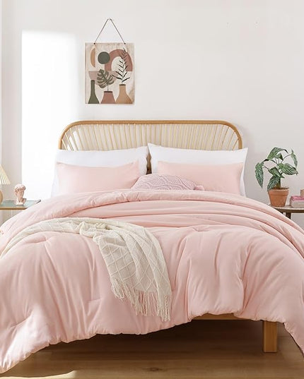 ROSGONIA Twin Comforter Set for College Girls Boys Blush, 1 Boho Pink Comforter & 1 Pillowcase, Lightweight Kids Comforter Sets Dorm Bedding - LeafyLoom